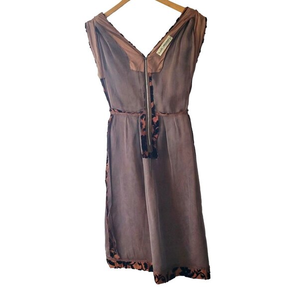 50s Cocktail Dress Cut Velvet Floral Copper Vintage I Magnin Modelique 24" Waist - Picture 10 of 14